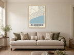 Aldwick Street Map Poster at A1, in a natural wood frame, in a sitting room