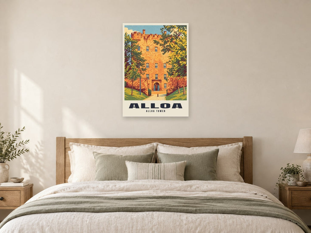 Alloa Tower Poster at A1, as a poster, above a bed