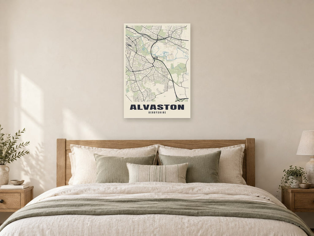 Alvaston Street Map Poster at A1, as a poster, above a bed