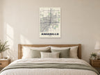 Amarillo Street Map Poster at A1, as a poster, above a bed