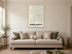 Amblecote Street Map Poster at A1, in a natural wood frame, in a sitting room