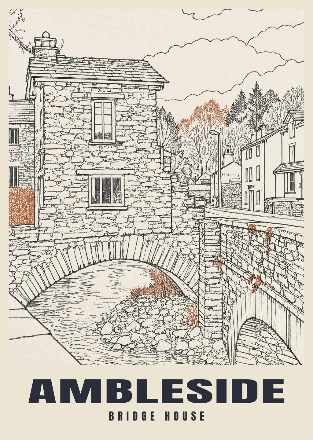 Bridge House, Ambleside poster in the Line Art style