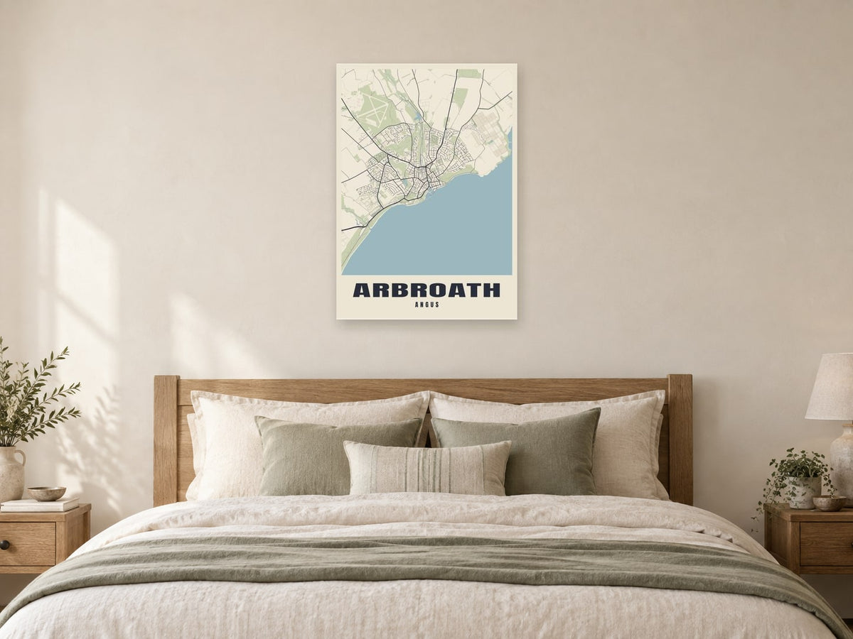 Arbroath Street Map Poster at A1, as a poster, above a bed