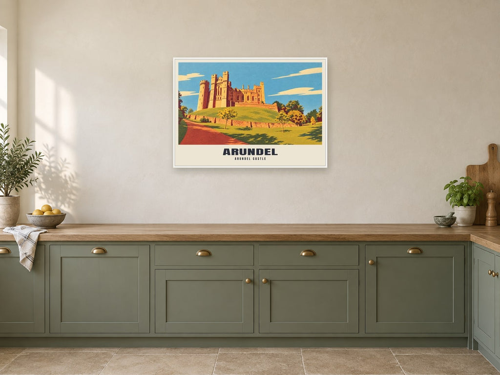 Arundel Castle Poster at A1, in a white frame, in a kitchen