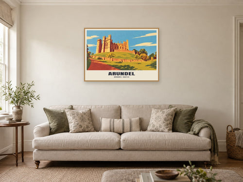 Arundel Castle Poster at A1, in a natural wood frame, in a sitting room