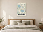 Ashford Street Map Poster at A1, as a poster, above a bed