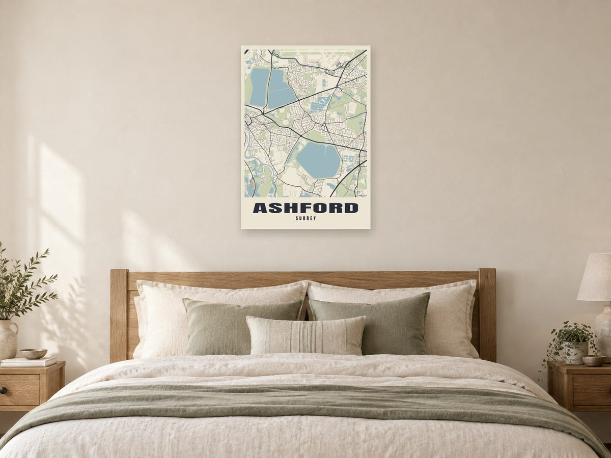 Ashford Street Map Poster at A1, as a poster, above a bed