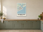 Atlantic City Street Map Poster at A1, in a white frame, in a kitchen