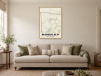 Audley Street Map Poster at A1, in a natural wood frame, in a sitting room