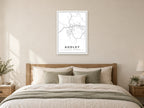 Audley Village Centre Street Map Poster at A1, as a poster, above a bed