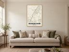 Aughton Street Map Poster at A1, in a natural wood frame, in a sitting room