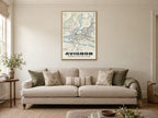 Avignon Street Map Poster at A1, in a natural wood frame, in a sitting room
