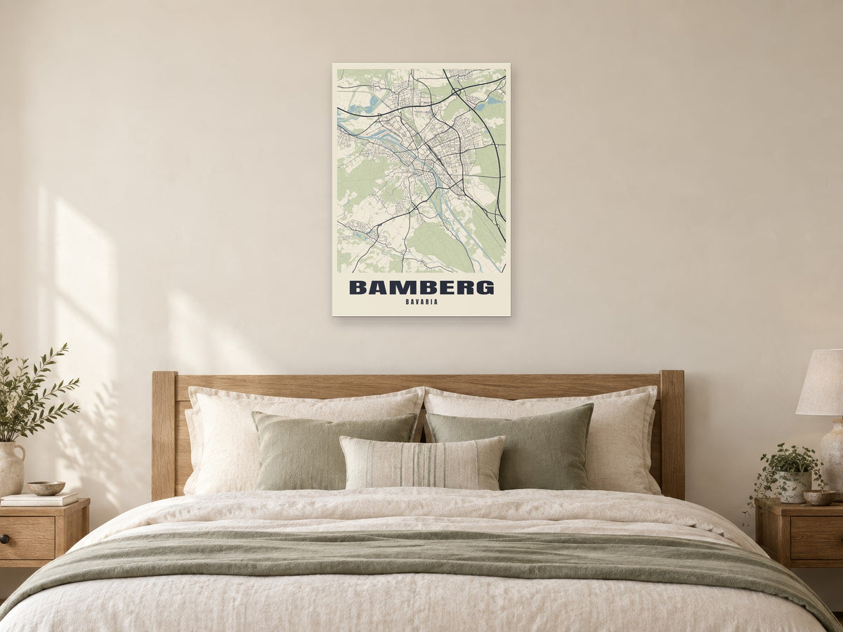 Bamberg Street Map Poster at A1, as a poster, above a bed