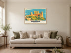 Bamburgh Castle Poster at A1, in a natural wood frame, in a sitting room