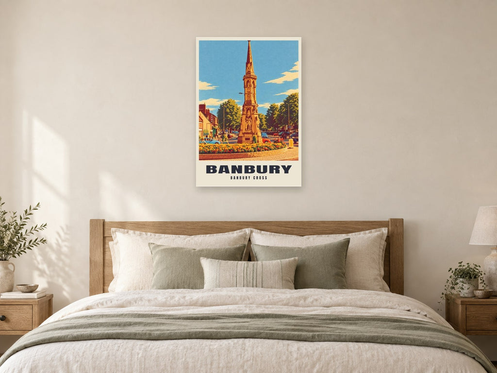 Banbury Cross Poster at A1, as a poster, above a bed