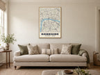 Bankside Heritage Street Map Poster at A1, in a natural wood frame, in a sitting room