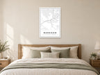 Barkham Village Centre Street Map Poster at A1, as a poster, above a bed