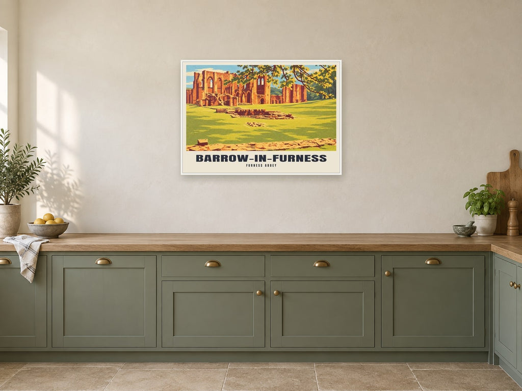Furness Abbey, Barrow-in-Furness Poster at A1, in a white frame, in a kitchen