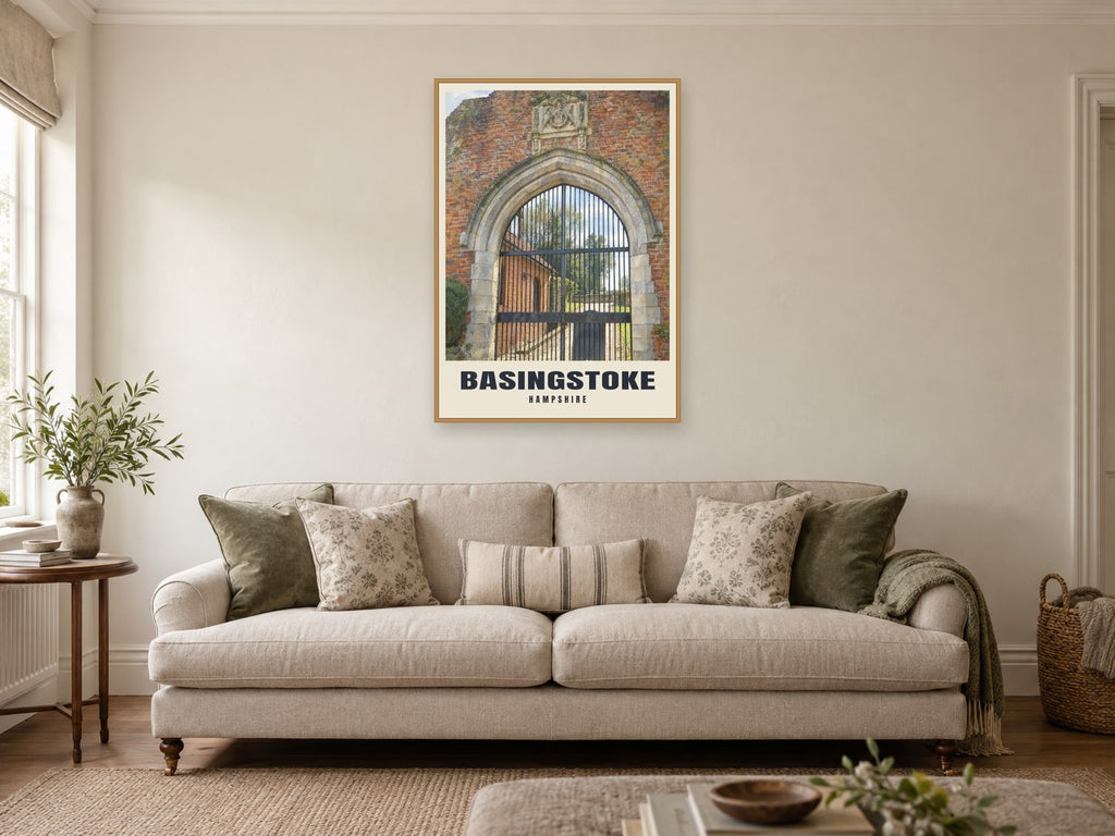 Basing House, Basingstoke Poster at A1, in a natural wood frame, in a sitting room