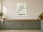 Basingstoke Street Map Poster at A1, in a white frame, in a kitchen