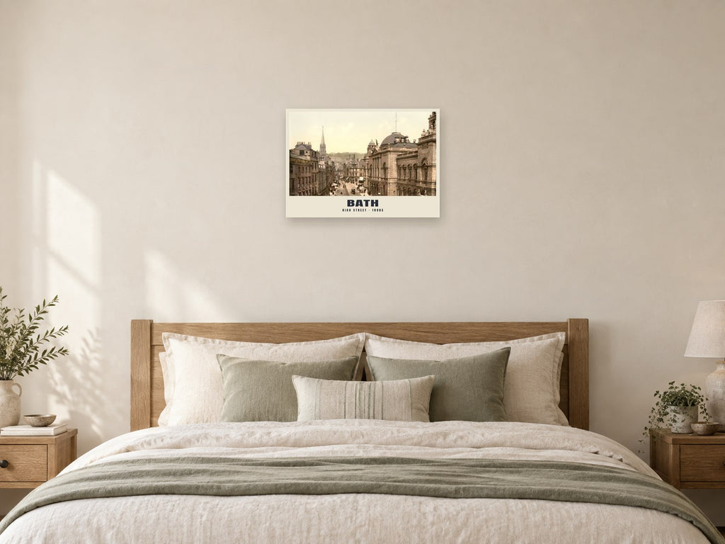 High Street, Bath, 1890s Heritage Print at A2, as a poster, above a bed