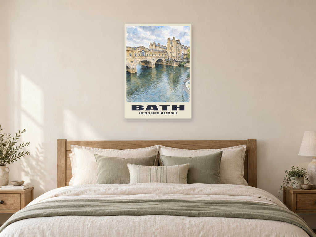 Pulteney Bridge, Bath Poster at A1, as a poster, above a bed