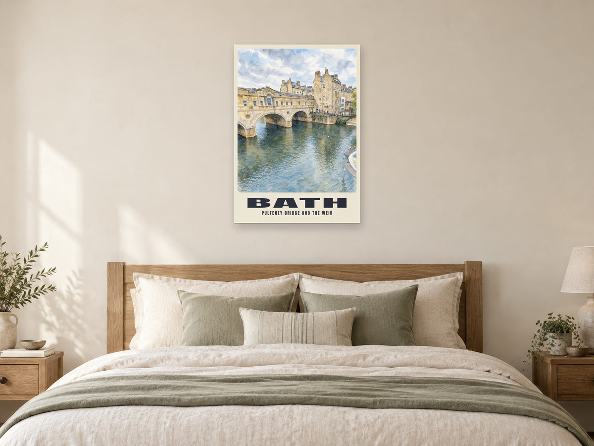 Pulteney Bridge, Bath Poster at A1, as a poster, above a bed