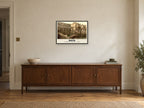 The Roman Baths and Abbey, 1890s Heritage Print at A2, in a black frame, above a sideboard