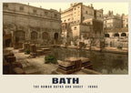 The Roman Baths and Abbey, 1890s hand-coloured photochrom heritage print