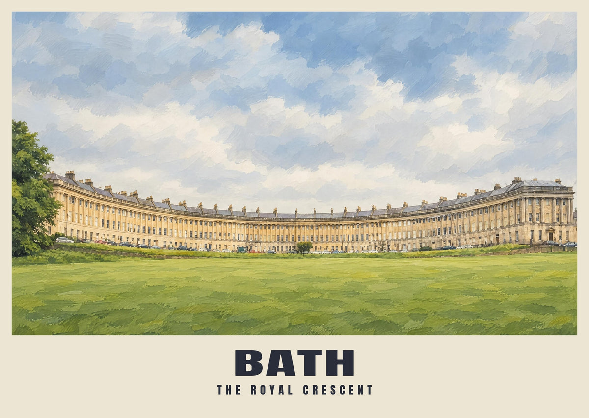 The Royal Crescent, Bath poster in the British Heritage style
