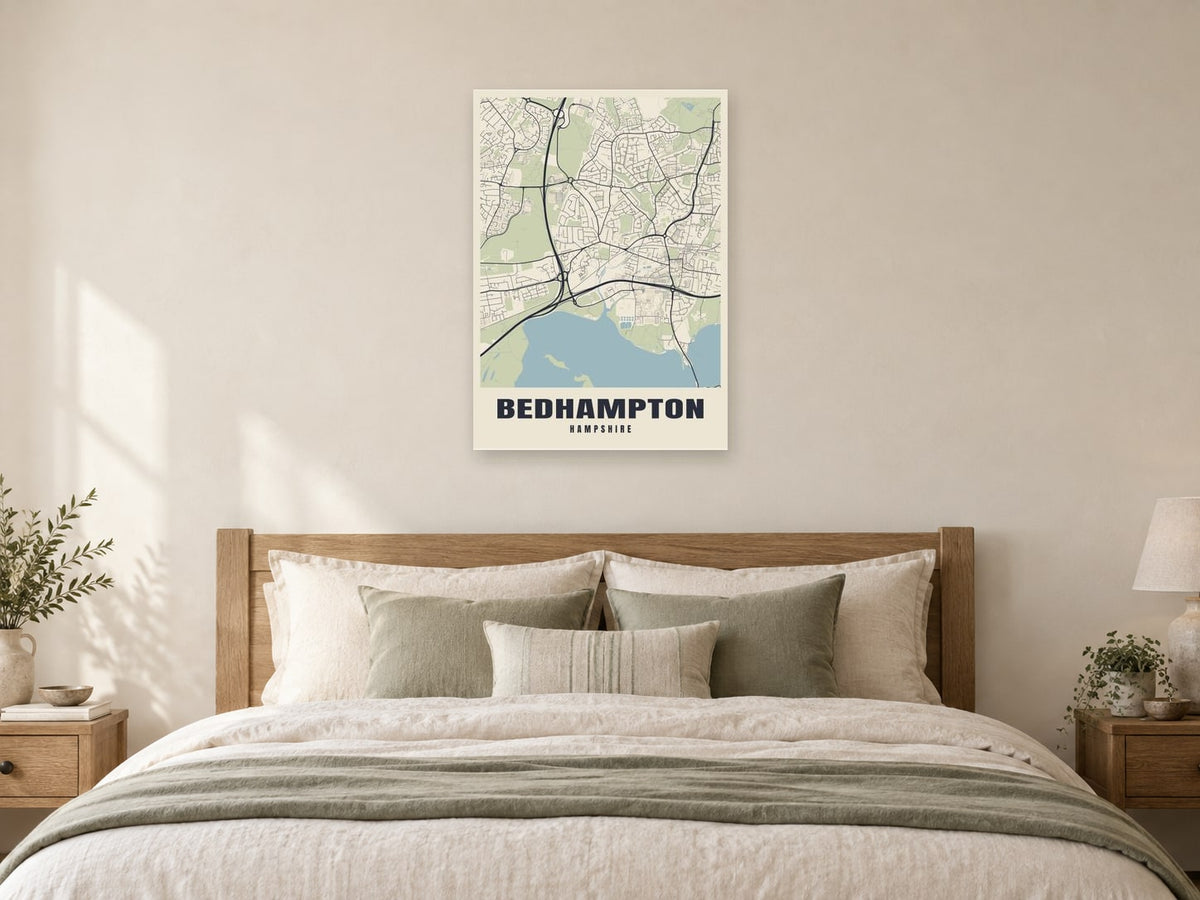 Bedhampton Street Map Poster at A1, as a poster, above a bed