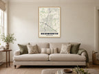 Bedworth Street Map Poster at A1, in a natural wood frame, in a sitting room