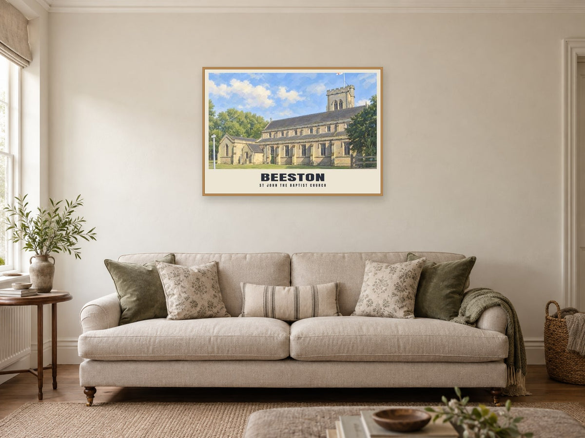 St John the Baptist Church, Beeston Poster at A1, in a natural wood frame, in a sitting room
