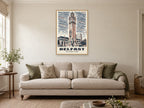 The Albert Clock, Belfast Poster at A1, in a natural wood frame, in a sitting room