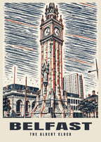The Albert Clock, Belfast poster in the Linocut style