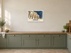 Brandenburg Gate (Brandenburger Tor), Berlin English Watercolour Poster at A2, in a white frame, in a kitchen