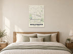 Bexleyheath Heritage Street Map Poster at A1, as a poster, above a bed