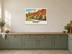 Arlington Row, Bibury Poster at A1, in a white frame, in a kitchen