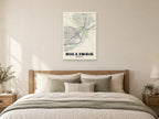 Billings Street Map Poster at A1, as a poster, above a bed