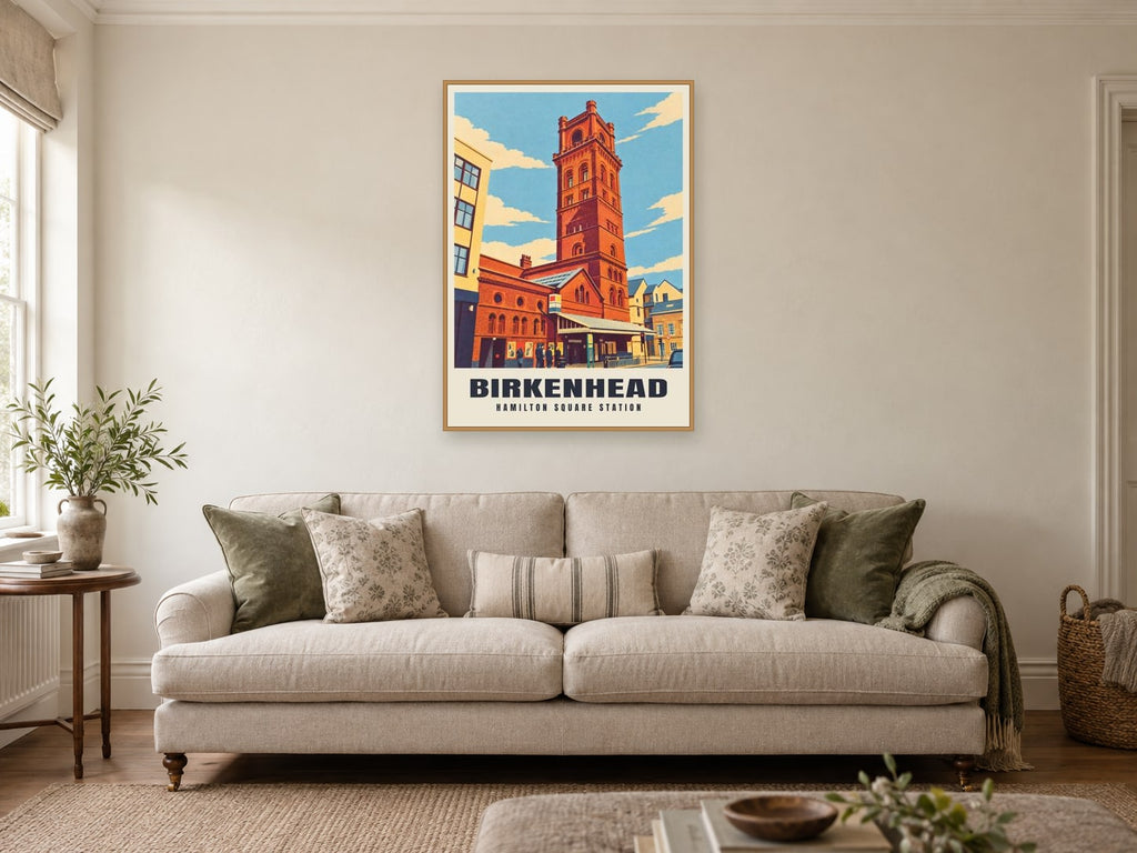 Hamilton Square Station, Birkenhead Poster at A1, in a natural wood frame, in a sitting room