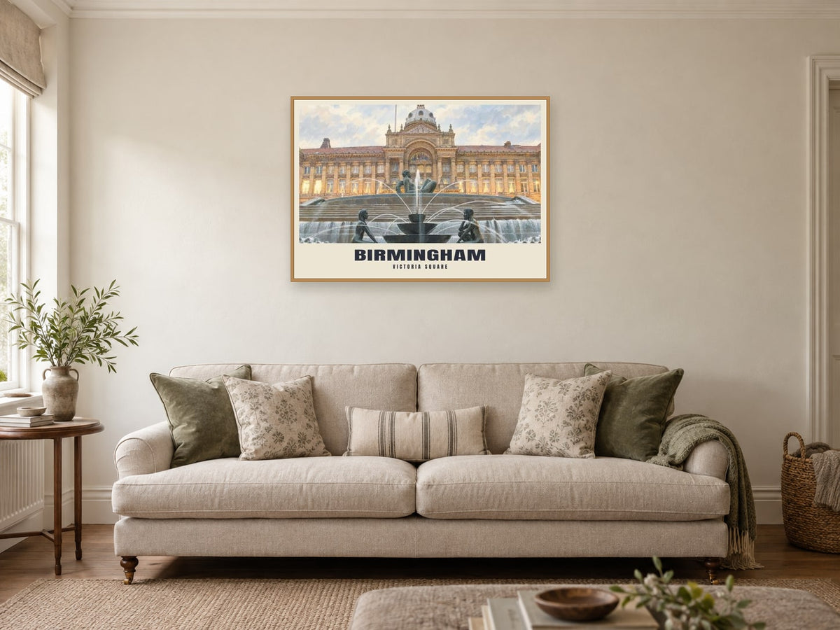 Victoria Square, Birmingham Poster at A1, in a natural wood frame, in a sitting room