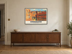 Gas Street Basin, Birmingham Poster at A1, in a black frame, above a sideboard