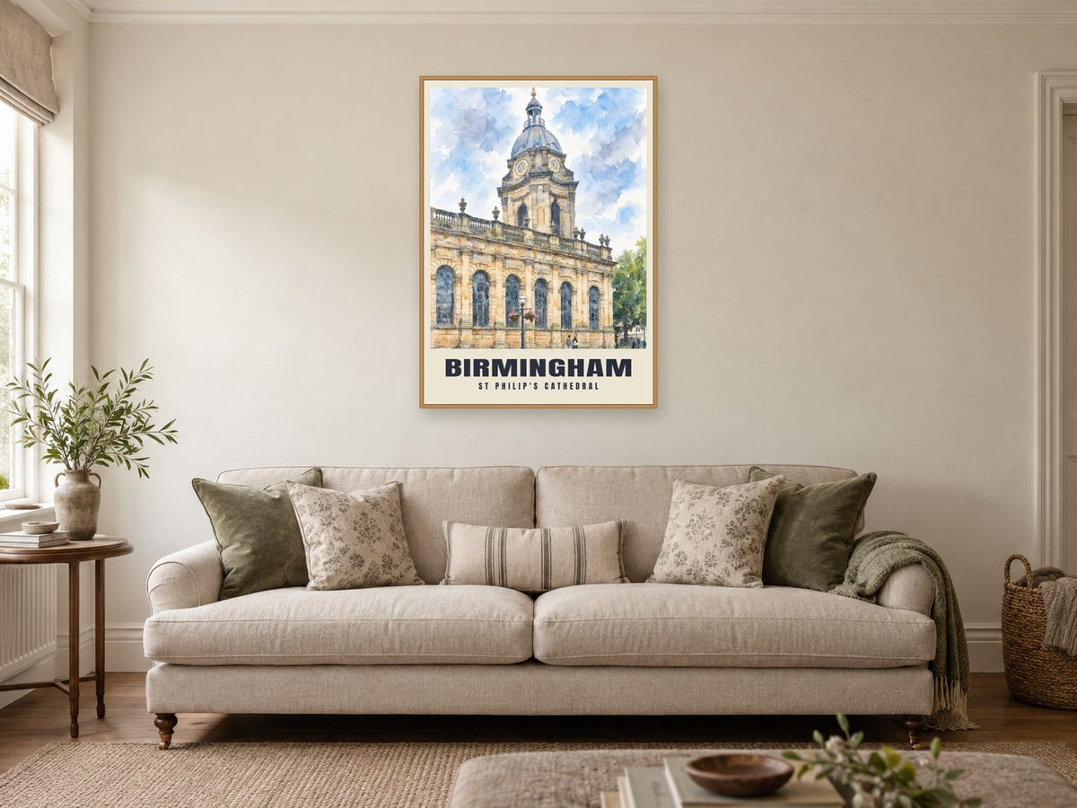 St Philip's Cathedral, Birmingham Poster at A1, in a natural wood frame, in a sitting room