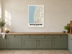 Bispham Street Map Poster at A1, in a white frame, in a kitchen