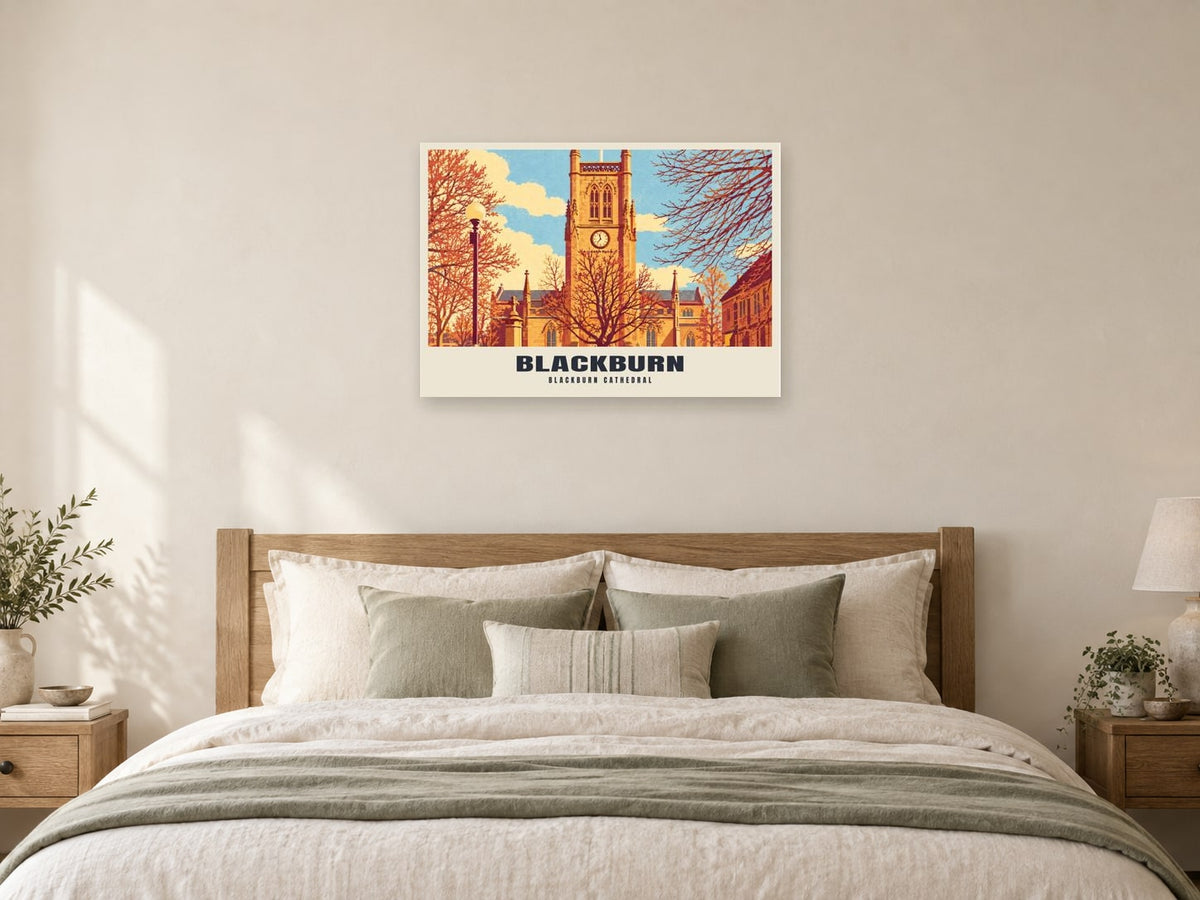 Blackburn Cathedral Poster at A1, as a poster, above a bed