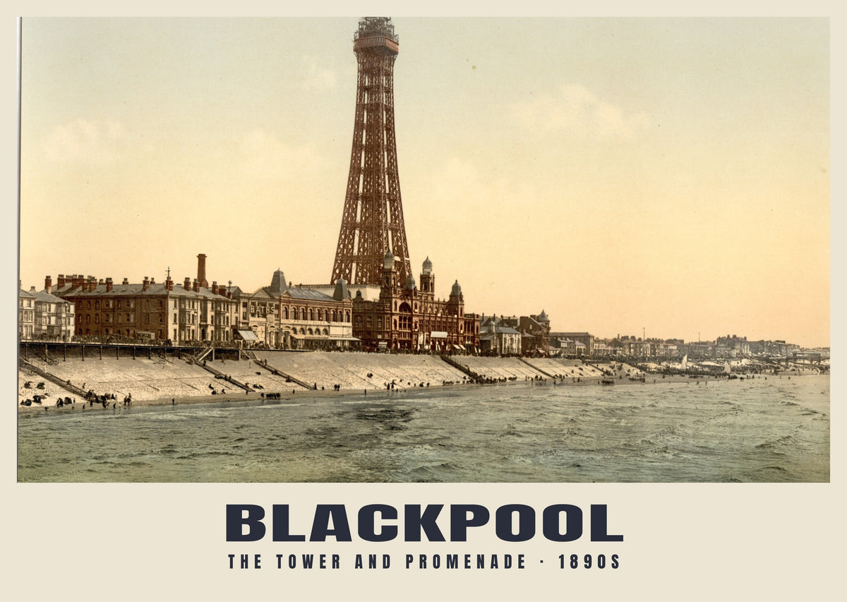 The Tower and Promenade, Blackpool, 1890s hand-coloured photochrom heritage print