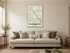 Blackwater Street Map Poster at A1, in a natural wood frame, in a sitting room