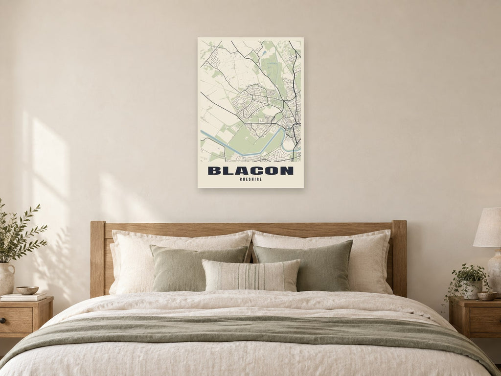 Blacon Street Map Poster at A1, as a poster, above a bed