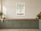 Bletchley Street Map Poster at A1, in a white frame, in a kitchen