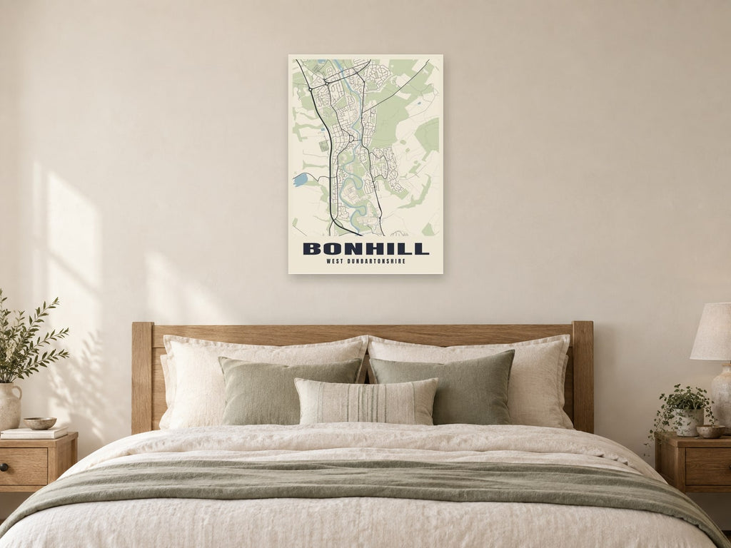 Bonhill Street Map Poster at A1, as a poster, above a bed